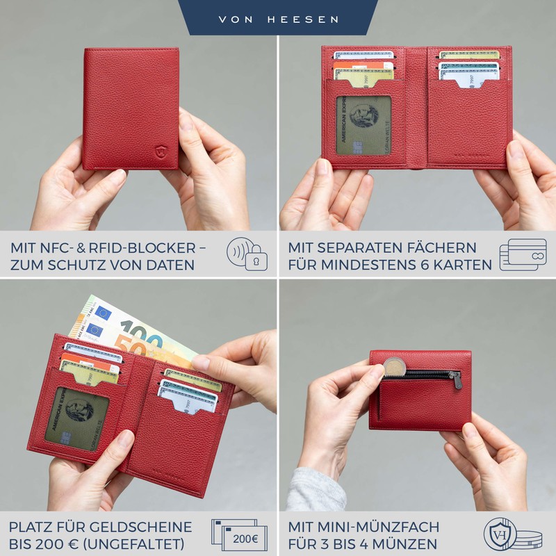 VON HEESEN® Wallets Men & Women, red, with coin pocket,