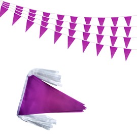 Rotenl 50 Feet 30 Pcs Solid Purple Pennant Banner Flags String Hanging Triangle DIY Flags, Bunting Streamers Decorations for Grand Opening, Birthday, Wedding, Party Celebration (Purple)
