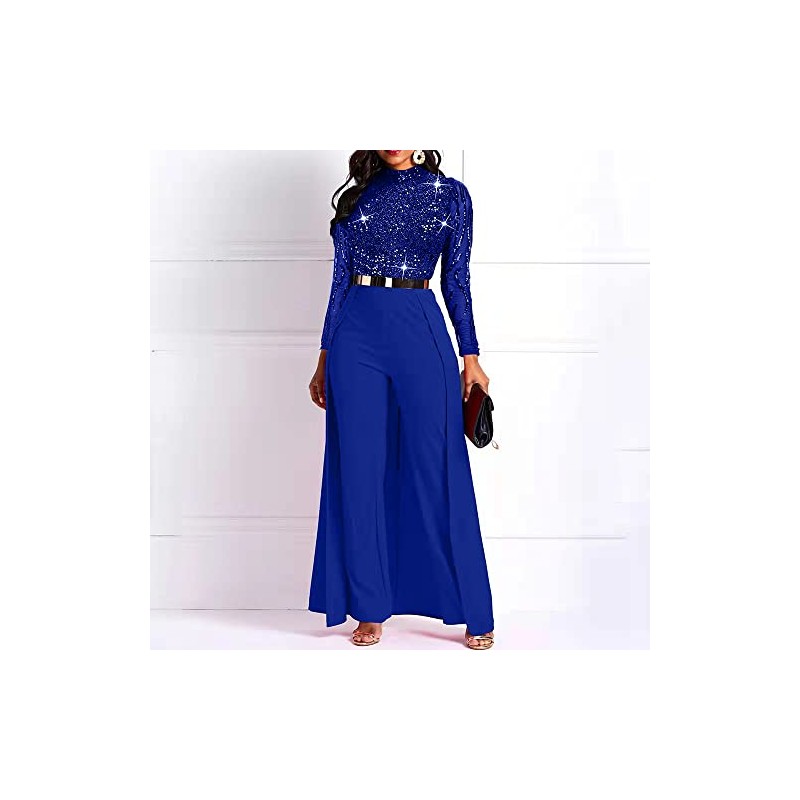 IWFEV Fashion Plain Full Length Patchwork Overlay Sequins Women's Jumpsuit
