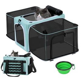 Pecute Expandable Cat Carrier, Airline Approved Collapsible Cat Soft-Sided Carriers, Breathable Pet Carriers up to 5kg/12lbs, Portable Cat Bag Carrier Great for Travel, Outdoor, Hiking, Camping