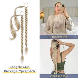 YOGFIT 2PCS DIY Braid Ponytail Extension, Long Straight Wrap Around Ponytail Hair Extensions Natural Soft Synthetic Hairpieces for Women Daily Wear
