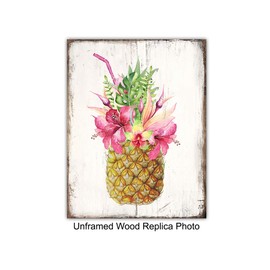Pineapple Decor, Tropical Hawaiian Wall Art Decoration Set- Vintage Rustic Shabby Chic Sign Photo - Kitchen, Dining Room, Beach House, Ocean, Sea Home, Cafe, Restaurant- Gift for Women -8x10 Unframed
