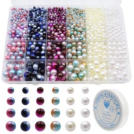 Pack of 1891 Colourful Beads for Threading 4/6/8/10 mm Faux Pearl Round Beads for Bracelets DIY Beads for Crafts with Hole Craft Beads for Threading for Jewellery Making Necklace Bracelets