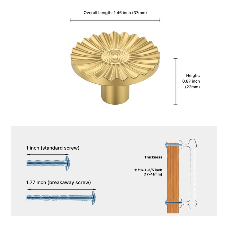 Haliwu 2 Pack Gold Half Moon Cabinet Knobs, Circular Kitchen