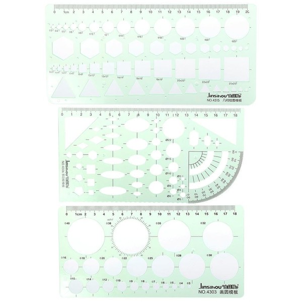 napkery 3 Pieces Plastic Geometric Drawings Templates Rulers Tool Set