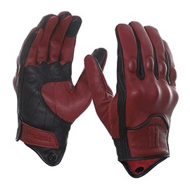 Harssidanzar Men's Full Finger Goatskin Leather Touchscreen Motorcycle Gloves GM028E, Red/Black, Size M