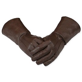 Leather Gauntlet Gloves Long Arm Cuff (Medium, Brown)