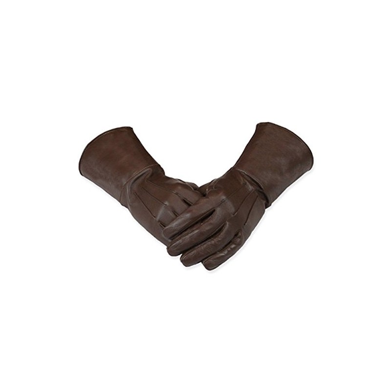 Leather Gauntlet Gloves Long Arm Cuff (Medium, Brown)