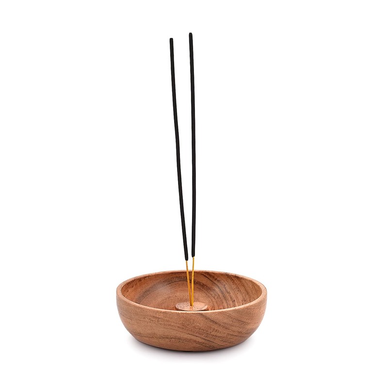Samhita Acacia Wood Round Incense Stick Holder,Incense Burner, Ash Cather