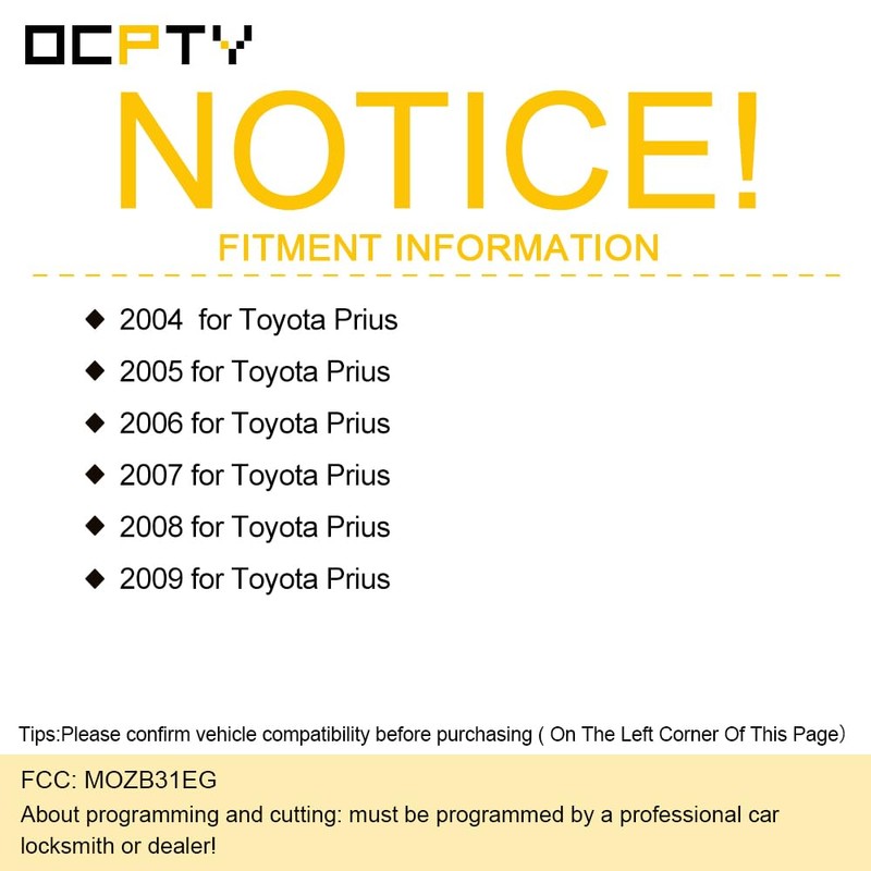 OCPTY Remotes Key Fob for 2004-2009 for Toyota Prius 312MHZ-MOZB31EG