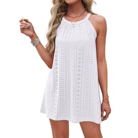 WIHOLL Beach Coverups Women Eyelet Embroidery Casual Vacation Summer Halter Dresses Trendy 2025 White XXL