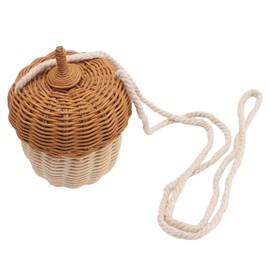 Mumusuki Rattan Woven Basket Bag, Handmade Acorn Shape Basket, Shoulder Bag for Children (Small Shoulder Bag)