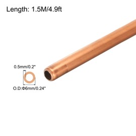sourcing map Copper Tube 1/4'' OD x 4.9Ft 1/64" T Refrigeration Flexible Pipe Seamless Hollow Metal Soft for Air Conditioners Refrigerators and Other Equipment