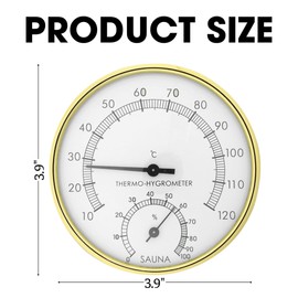 Sauna Thermometers Fahrenheit & Hygrometer - Temperature Measure Gauge, Indoor Dial Hygrothermograph, Thermostat Tool Accessories with Digital Display Fit for Steam Room, Family, Hotel (1PC, Gold)