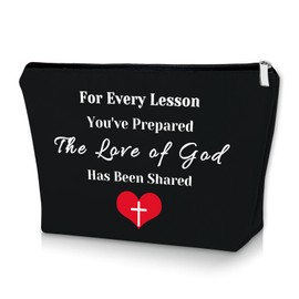 Sazuwu Sunday School Teacher Gifts for Women Black Makeup Bag Religious Teacher Appreciation Gifts Christian Teacher Thank You Gifts Cosmetic Bag Birthday Thanksgiving Graduation Gift Travel Pouch