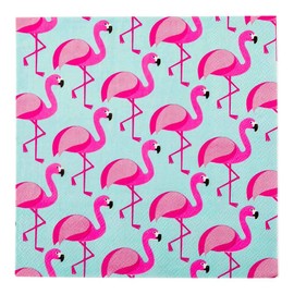 Sky Blue Paper Luncheon Napkin - Florida Flamingo - 13" x 13" - 20 count box - Restaurantware