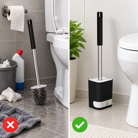 Wall-Mounted Toilet Brush with Drainable Base – Long Handle Bathroom Cleaning Brush for Space-Saving Storage