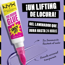 NYX Professional Makeup The Brow Glue Crazy Lift, Gel de Cejas con fijación extrema por 24H, efecto laminado, cepillo integrado para precisión, 7ml - (Transparente)