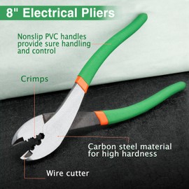 LEONTOOL Wire Crimping Tool with Cutter 8-Inch Electrical Pliers Terminal Crimp Pliers with Wire Cutter, Wire Crimper Cutting Tool with PVC Handle for 10 to 22 AWG Terminals and Connectors