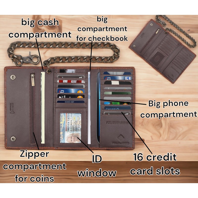 F&L CLASSIC RFID Blocking Mens Tri-fold Long Style Cowhide Leather