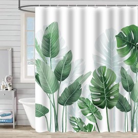 FAIRYGATE Badevorhang Badezimmer Gardinen Duschvorhang 180x180 mit Haken Shower Curtains Textil Anti Schimmel Wasserdicht Waschbar Duschvorhänge Grüne Pflanzen für Badezimmer Badewanne B8008
