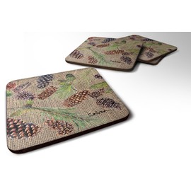 Caroline's Treasures Pine Cones Foam Coasters (Set of 4), 3.5" H x 3.5" W, Multicolor