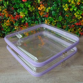 Poshfolio 3-Piece Hard Sided Clear Zipper Case for Storage - Plastic Clear Zipper Pencil Case, Toiletry Pouch, Travel Organizer, Cosmetic Bag, Toy Storage Bins (Lilac 3 Pack - 1 S, 1 M,1 L)