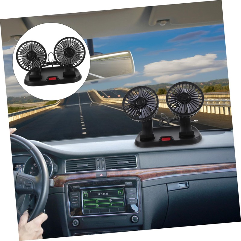 Mikinona Dual Head Car Fan Portable Vehicle Cooling Fan Rotatable