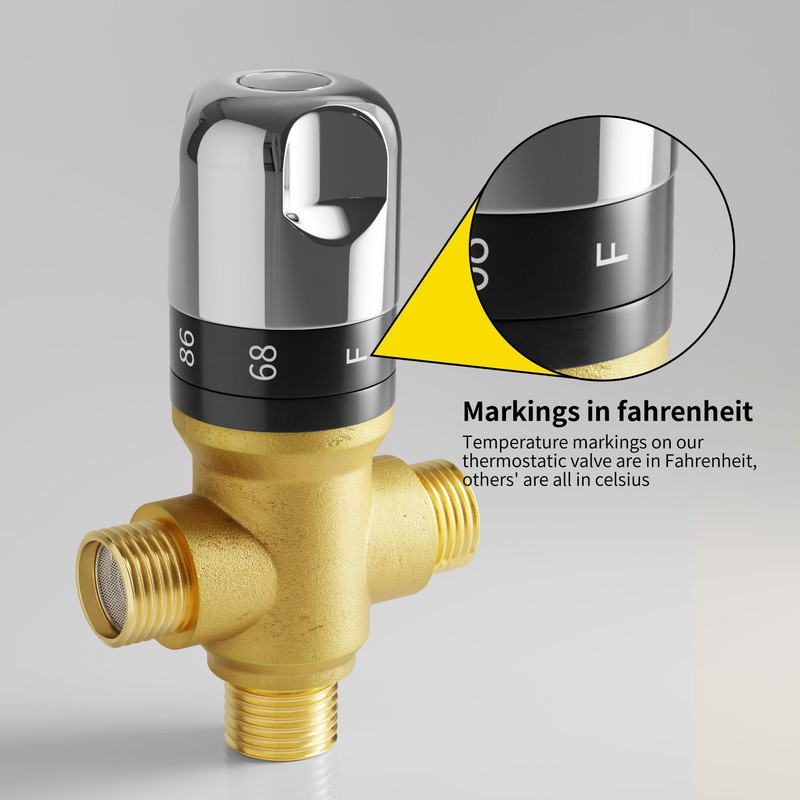 FUGO Thermostatic Mixing Valve, 1/2 NPT Solid Brass Temperature Control