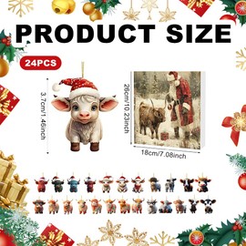BRTNUP Christmas Advent Calendar Cow 2024 Highland Cow Advent Calendar Cow Christmas Calendar 24 Days 2D Cow Ornament Christmas Countdown Calendar for Children and Adults