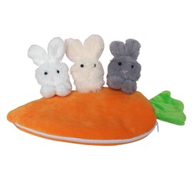 Cute Cartoon Plush Rabbit Dolls Set 3 Bunnies in Carrot Pouch Home Festival Holiday Party Desktop Decor Birthday Gift
