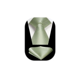 HISDERN Men's Tie Wedding Checked Ties Handkerchief Flowers Elegant Classic Tie & Pocket Square Set, Sage Green-3