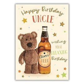 Uncle Birthday Card - Special Finishes - Barley Bear Teddy - Contemporary Design - Illustrated Insert Leaf - Made in the UK - Eco-Friendly