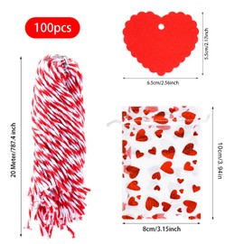 Phnydreg Valentine's Day Red Heart Organza Bags 100Pcs 4 x 6 Inch Valentine Organza Gift Bags with 100Pcs Heart Gift Tags Valentine Treat Candy Jewelry Drawstring Pouches for Valentine's Day Wedding Party Supply