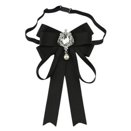 FYBownot Rhinestone Uniform Ribbon, Uniform Tie, Ribbon Brooch, Elastic Adjuster, Bow Tie, Bow Tie, Uniform Accessories, Ribbon Tie, Corsage, Bowtie, Bowknot Accessories, Black