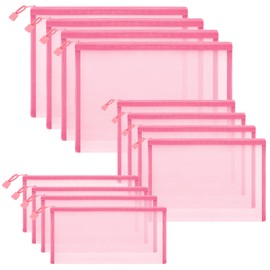 Sinzip 12 Pieces Zipper Nylon Mesh Pouch, Mesh Cosmetic Bags Makeup Bags Pencil Case, Multipurpose Travel Bags for Cosmetic School Office Supplies and Travel Accessories (Light Pink, Assorted Sizes)