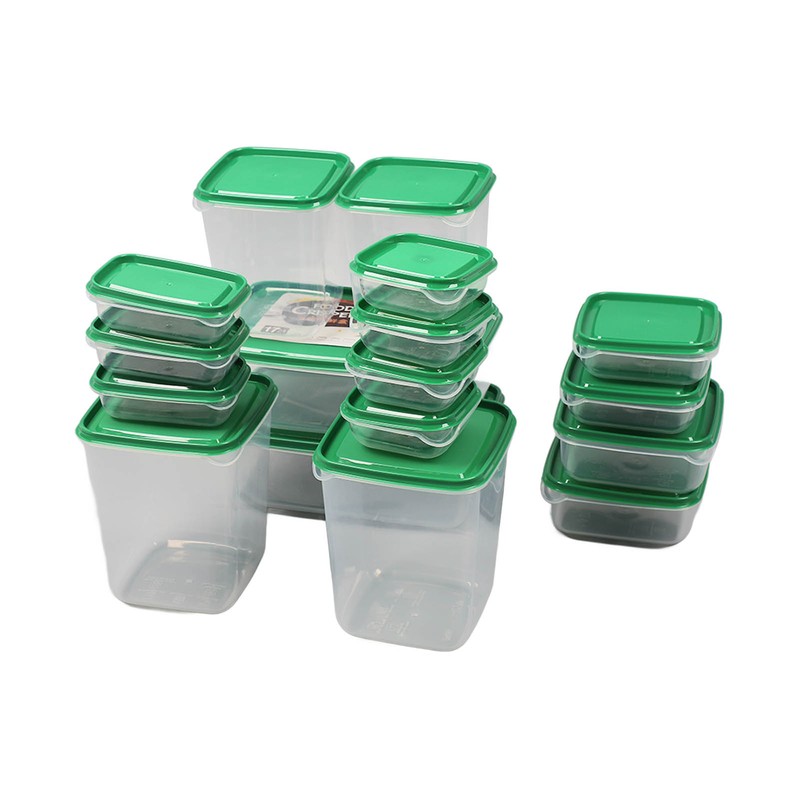 17PCS Food Container Green Fridge Bins Food Grade Plastic Leakage