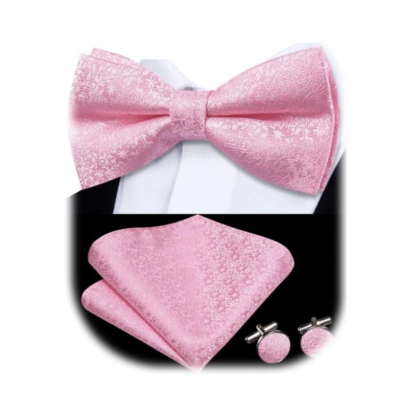 Dubulle Mens Pink Flower Bowtie and Pocket Square Pre Tied