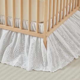 Brandream Scallop Edge Cotton Lace Crib Skirt, Baby Boy, Baby Girl, Gender Neutral Crib Skirt Toddler Bedskirt Dust Ruffle White Ruffled Eyelet Crib Bed Skirt Gathered Styling & Embroidered Details