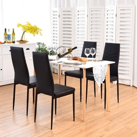 Giantex Set of 4 Dining Chairs Black with High Back, Upholstered Cushion, Sturdy Metal Frame, Powder Coated Tube Legs, PVC Leather, Soft, Light, Modern, Leisure, Home Kitchen Living Room Bed (Black)