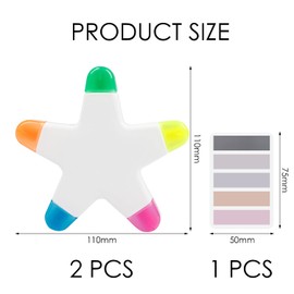 TYGFRT 2 Five-Pointed Star Highlighter Pens, 100 Index Stickers, Five-Pointed Star All-In-One Pen, 5-Color Marker Pen, Creative Highlighter Pen, Five-In-One Star Pen, School And Office Stationery