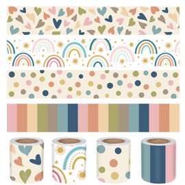 131ft Boho Bulletin Board Borders Bulletin Classroom Rainbow Hearts Border Trims Boho Colorful Straight Borders Stickers for Classroom Decor School Blackboard Desk