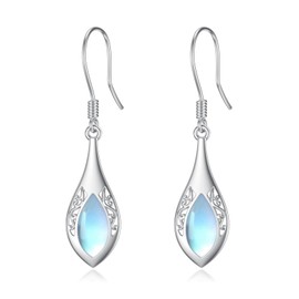 Teardrop Earrings Sterling Silver Filigree Earrings Turquoise/Moonstone Black Onyx Drop Earrings Jewellery Gifts for Women, Sterling Silver, Moonstone