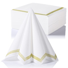 LEKOCH Pack of 50 Disposable Napkins, Air Laid Fabric-Like Napkins for Weddings, Premium Quality, 40 x 40 cm (White with Design - 50 Pieces)