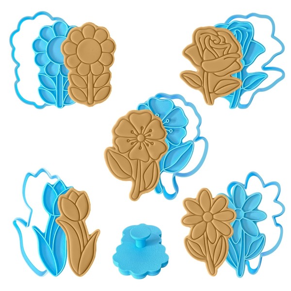 Flower Cookie Cutter and Stamp Set – 5 Piece Baking