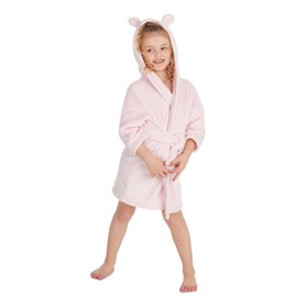 Metzuyan Baby Girls Boys Dressing Gown Fleece Snuggle Robe Hooded White Pink Grey Blue Red Novelty Newborn Pink 3-4 Years