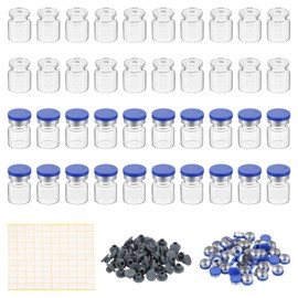 PATIKIL 4ml Sample Vials, 100 Pack Lab Empty Vials with Butyl Rubber Stopper Crimp Top Caps and Labels Borosilicate Glass Vial, Clear