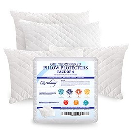 Eutony Pillow Protectors 4 Pack Quilted Zipped - Ultra Luxe Zipped Pillow Protectors, Quilted Pillow Protectors, Soft & Breathable Microfiber Pillowcase Protectors, Hypoallergenic 50 x 75cm - White