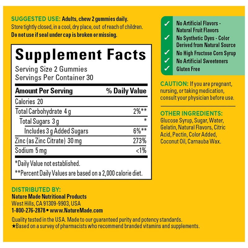 Nature Made Extra Strength Zinc Supplements 30 mg, Dietary Supplement