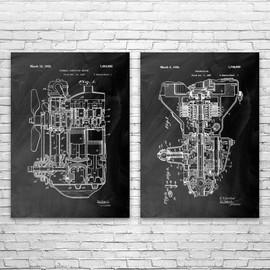 Automotive Patent Prints Set of 2 (8x10), Engine Blueprint, Garage Workshop Art, Mechanic Gift, Automotive Engineer, Wall Art Black Chalkboard